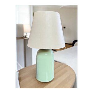 Modern Lazzo Abajur Mint Green Krem Abajur E-27 Duy Metal Gövde Şık Görsellik Katar