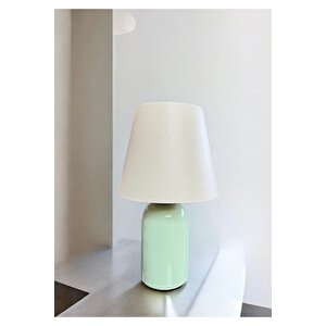 Modern Lazzo Abajur Mint Green Krem Abajur E-27 Duy Metal Gövde Şık Görsellik Katar