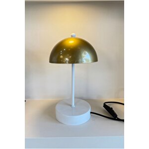 Modern Abajur Beyaz Ve Eskitme Gold Metal Gövde 260mm Yükseklik