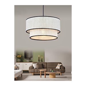 Modern Iskandinav Nordic Beyaz Hazeran Salon Mutfak Oturma Odası Avize Hasır Rattan Çift Katlı