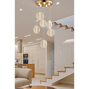 Modern Luxury Led Avize Gold Sarı Altılı Sarkıt Avize Gün Işığı