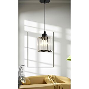 Lüks Modern Lüks Avize Kristal Taşlı Tekli Sarkıt Avize Siyah