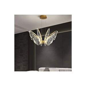 Luxury Kademeli 3 Renk Işıklı Modern Kelebek Sarkıt Led Avize Butterfly Gold Sarı