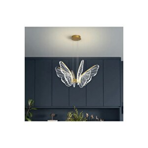 Luxury Kademeli 3 Renk Işıklı Modern Kelebek Sarkıt Led Avize Butterfly Gold Sarı