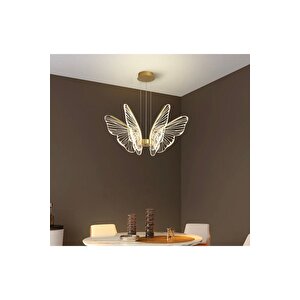 Luxury Kademeli 3 Renk Işıklı Modern Kelebek Sarkıt Led Avize Butterfly Gold Sarı