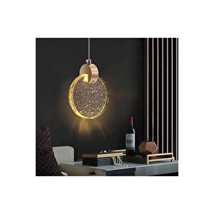 Modern Elegance Luxury Tekli Sarkıt Kristal Camlı Led Avize Gold Sarı Ledli Avize