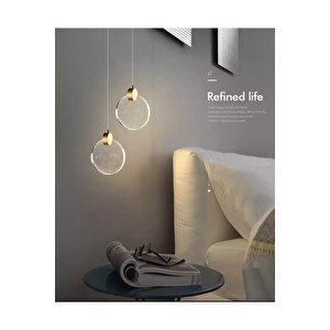 Modern Elegance Luxury Tekli Sarkıt Kristal Camlı Led Avize Gold Sarı Ledli Avize