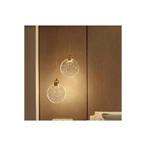 Modern Elegance Luxury Tekli Sarkıt Kristal Camlı Led Avize Gold Sarı Ledli Avize