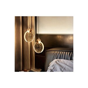 Modern Elegance Luxury Tekli Sarkıt Kristal Camlı Led Avize Gold Sarı Ledli Avize