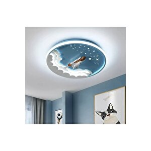 3 Renk Kumandalı Dimmer Özellikli Çocuk Odası Led Avize Uzay Mekiği Mavi