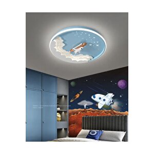 3 Renk Kumandalı Dimmer Özellikli Çocuk Odası Led Avize Uzay Mekiği Mavi