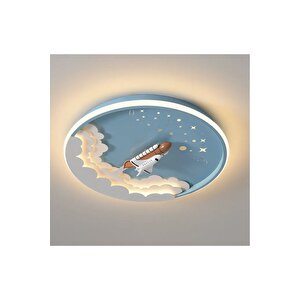 3 Renk Kumandalı Dimmer Özellikli Çocuk Odası Led Avize Uzay Mekiği Mavi