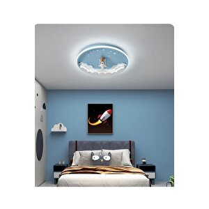 3 Renk Kumandalı Dimmer Özellikli Çocuk Odası Led Avize Uzay Mekiği Mavi