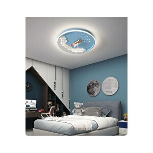 3 Renk Kumandalı Dimmer Özellikli Çocuk Odası Led Avize Uzay Mekiği Mavi