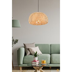 Nordic Tasarım Bamboo Avize Hasır Avize 1.sınıf Kalite Naturel Ferahlık Katar