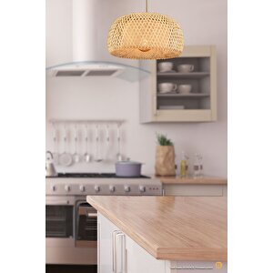 Nordic Tasarım Bamboo Avize Hasır Avize 1.sınıf Kalite Naturel Ferahlık Katar