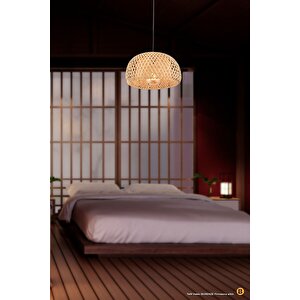 Nordic Tasarım Bamboo Avize Hasır Avize 1.sınıf Kalite Naturel Ferahlık Katar