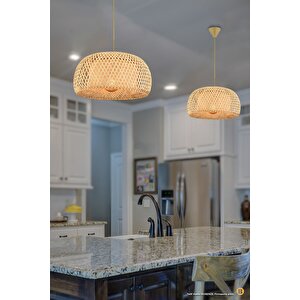 Nordic Tasarım Bamboo Avize Hasır Avize 1.sınıf Kalite Naturel Ferahlık Katar