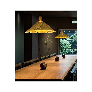 Modern Nordic Tasarım Bamboo Avize Hasır Avize Yonca 1.sınıf Kalite 600mm Çap Naturel Ferahlık Katar