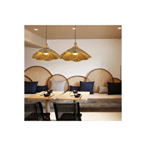 Modern Nordic Tasarım Bamboo Avize Hasır Avize Yonca 1.sınıf Kalite 600mm Çap Naturel Ferahlık Katar