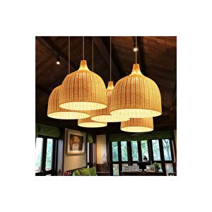 Handmade Tasarım Bamboo Avize Hasır Avize 1.sınıf Kalitem 32 Cm Çap Naturel Ferahlık Katar