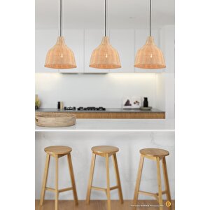 Handmade Tasarım Bamboo Avize Hasır Avize 1.sınıf Kalitem 32 Cm Çap Naturel Ferahlık Katar