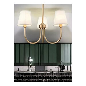 Modern Avize Eskitme Gold Sarı Avize 3 Kollu Krem Şapkalı E-27 Duy