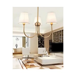Modern Avize Eskitme Gold Sarı Avize 3 Kollu Krem Şapkalı E-27 Duy