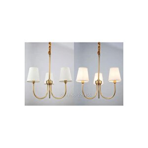 Modern Avize Eskitme Gold Sarı Avize 3 Kollu Krem Şapkalı E-27 Duy