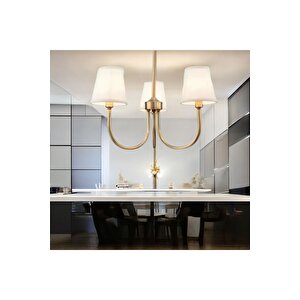 Modern Avize Eskitme Gold Sarı Avize 3 Kollu Krem Şapkalı E-27 Duy