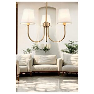 Modern Avize Eskitme Gold Sarı Avize 3 Kollu Krem Şapkalı E-27 Duy