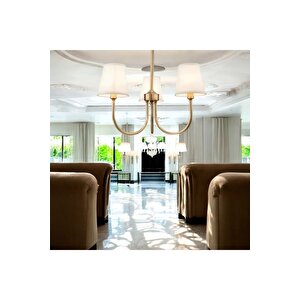 Modern Avize Eskitme Gold Sarı Avize 3 Kollu Krem Şapkalı E-27 Duy