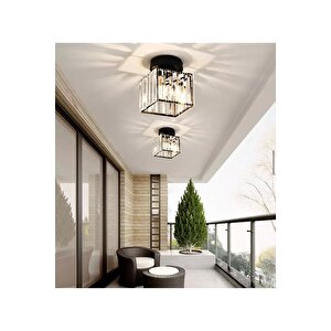 Luxury Plafonyer Tavan Kristal Taşlı Avize Kare Hol Avize Siyah