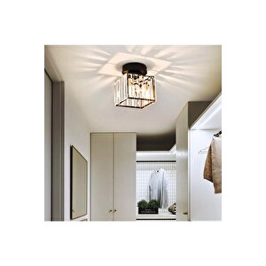 Luxury Plafonyer Tavan Kristal Taşlı Avize Kare Hol Avize Siyah
