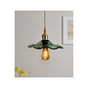 Modern Tasarım Vintage Boheme Estetik El Yapımı Yeşil Camlı Sarkıt Avize Eskitme Gold Kahve Örgü