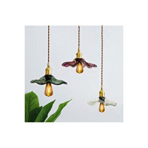 Modern Tasarım Vintage Boheme Estetik El Yapımı Yeşil Camlı Sarkıt Avize Eskitme Gold Kahve Örgü