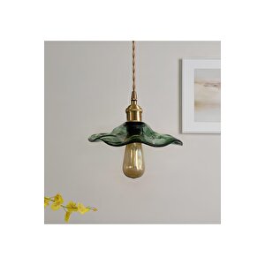 Modern Tasarım Vintage Boheme Estetik El Yapımı Yeşil Camlı Sarkıt Avize Eskitme Gold Kahve Örgü