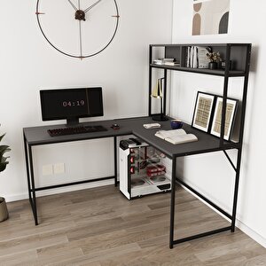Cornermaster Raflı L Köşe Çalışma Masası Antrasit Siyah Antrasit