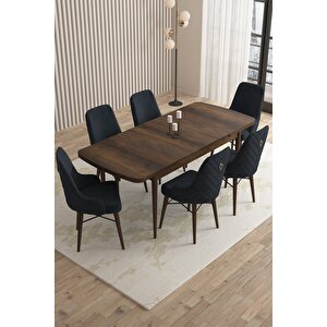 Loft Barok Desen 80x132 Açılabilir Mdf Masa Yemek Odası Takımı, Mutfak Takımı 6 Sandalye Antrasit