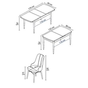 Loft Meşe Desen 80x132 Açılabilir Mdf Masa Yemek Odası Takımı, Mutfak Takımı 4 Adet Sandalye
