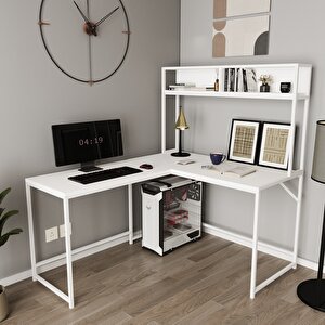 Cornermaster Raflı L Köşe Çalışma Masası Beyaz Beyaz-Beyaz