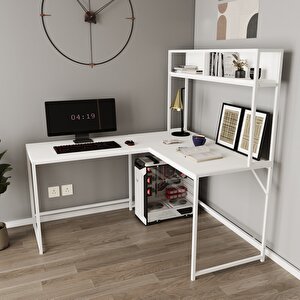 Cornermaster Raflı L Köşe Çalışma Masası Beyaz Beyaz-Beyaz