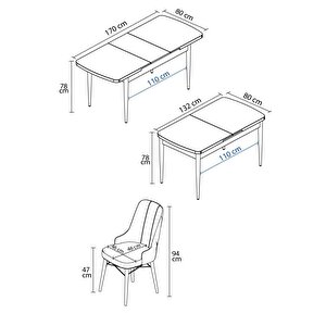 Loft Barok Desen 80x132 Açılabilir Mdf Masa Yemek Odası Takımı, Mutfak Takımı 4 Adet Sandalye