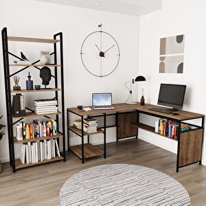DELUXE MASA - ELSA 190 CM KİTAPLIK SETİ Siyah - Kahverengi