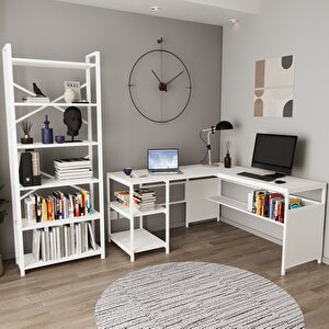 DELUXE MASA - ELSA 190 CM KİTAPLIK SETİ Beyaz-Beyaz