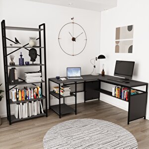 DELUXE MASA - ELSA 190 CM KİTAPLIK SETİ Siyah Antrasit
