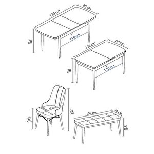 Loft Meşe Desen 80x132 Açılabilir Mdf Masa Yemek Odası Takımı, Mutfak Takımı 4 Sandalye, 1 Bench
