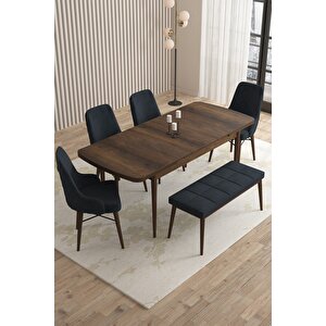 Loft Barok Desen 80x132 Açılabilir Mdf Masa Yemek Odası Takımı, Mutfak Takımı 4 Sandalye, 1 Bench Antrasit