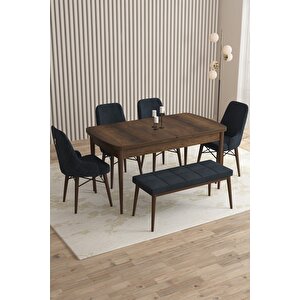 Loft Barok Desen 80x132 Açılabilir Mdf Masa Yemek Odası Takımı, Mutfak Takımı 4 Sandalye, 1 Bench Antrasit