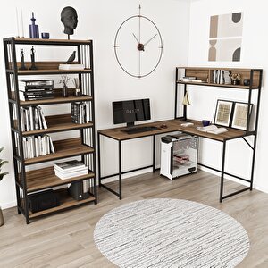 Cornermaster L Masa - Spine Kitaplık Seti Siyah - Kahverengi
